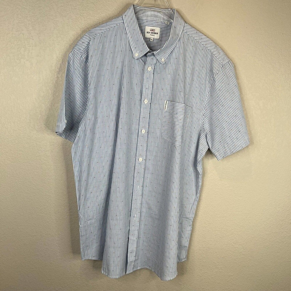 Ben‎ Sherman Men's Pinstripe Button Down Shirts Short Sleeve Gray Size 2XL
